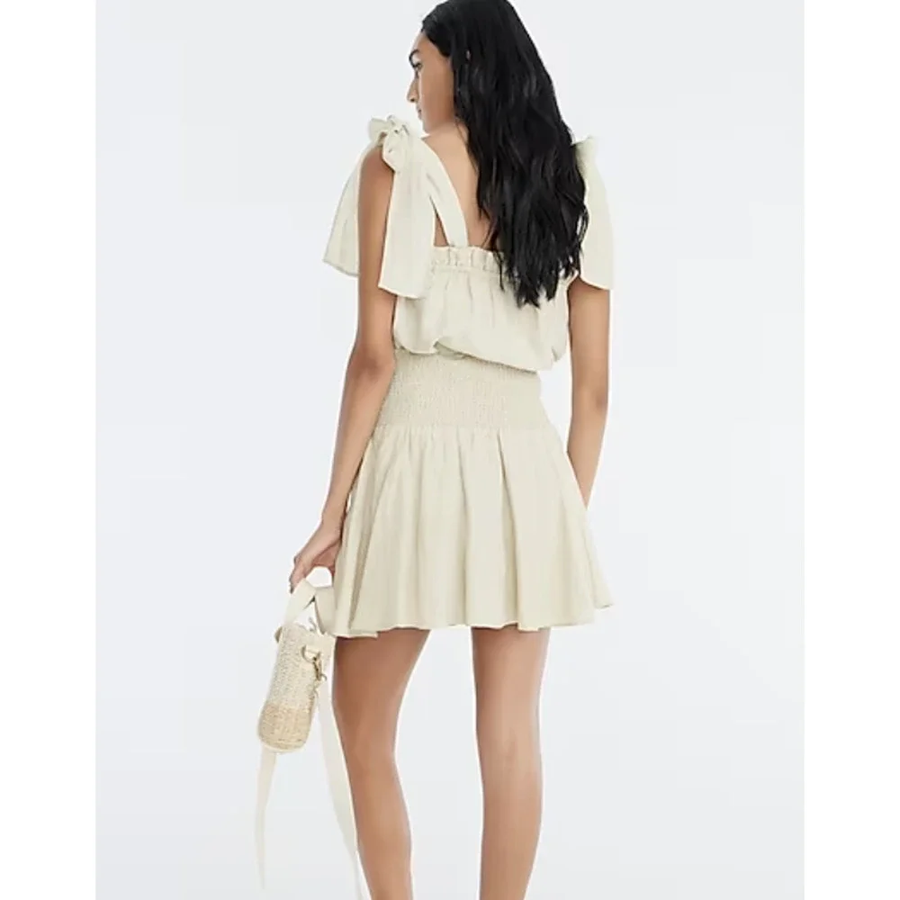 NWT J Crew Smocked Linen Skirt XS Guava Pink J.Crew BG546 90s Y2K